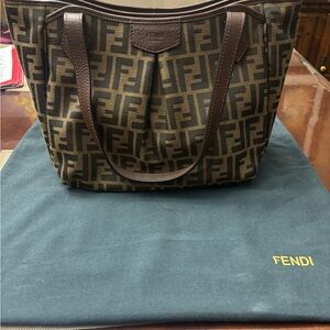 Fendi Brown and Dark Brown Zucca Canvas Tote